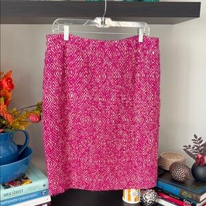A J. Crew Pink and white Geometric tweed #2 Pencil Skirt in size 10